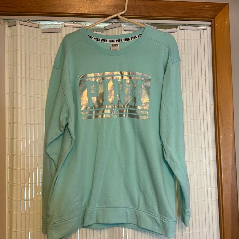 Pink Victoria Secret sweatshirt mint green size large